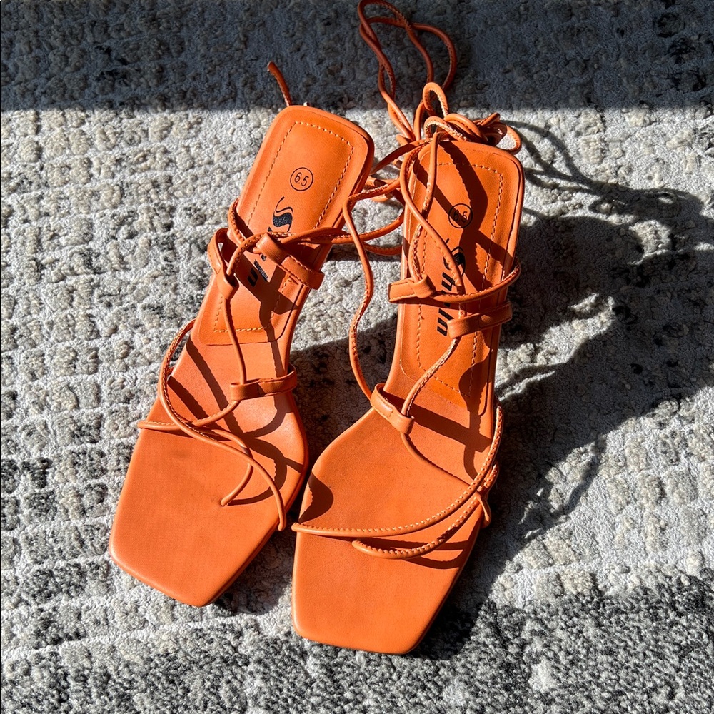 SHEIN strappy heels orange